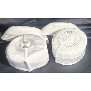 LOT 5 White Cotton Firoz Islamic Muslim Namaz Prayer Caps - Size 56